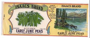 Isaacs Early June Peas Ellendale DE Vintage Can Label