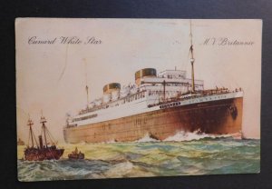 1935 Ship Postcard Cover From Boston MA to New Salem MA M.V. Britannic