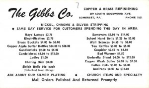 Somerset Pennsylvania The Gibbs Co  Advertising Vintage Non PC Back AA8036