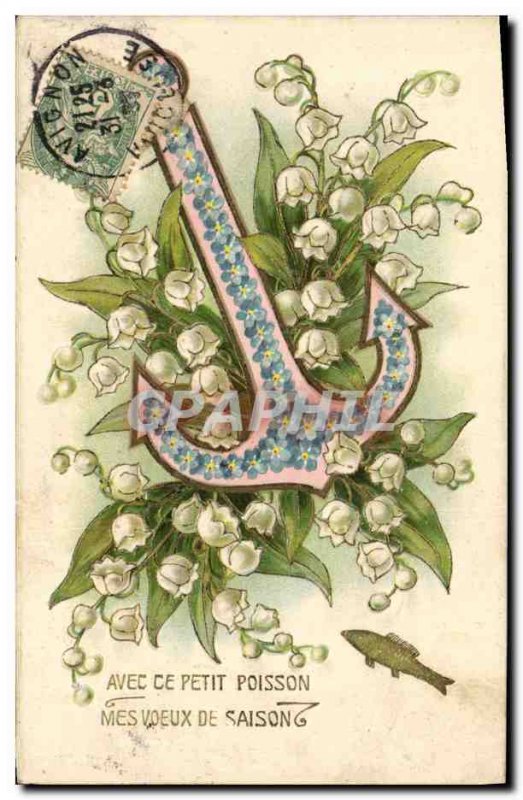 Old Postcard Fantasy Flowers fish marine anchor Muguet