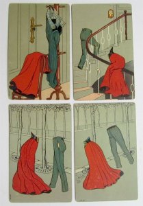 INVISIBLE MAN & WOMAN LOT of 4 ANTIQUE POSTCARDS risque relationships 