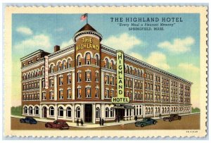 c1940 Highland Hotel Exterior Building Road Springfield Massachusetts Postcard