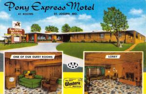 St Joseph Missouri Pony Express Motel Multiview Vintage Postcard K62602