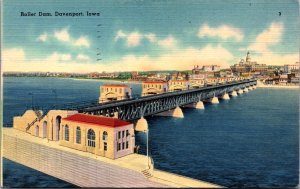 USA Roller Dam Davenport Iowa Linen Postcard C005