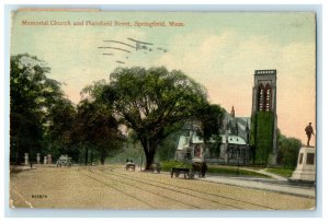 1919 Memorial Church and Plainfield St. Springfield Massachusetts MA Postcard