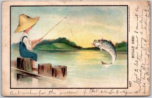 1906 Little Boy Went Fishing Fish Catched Comic Card Posted Postcard