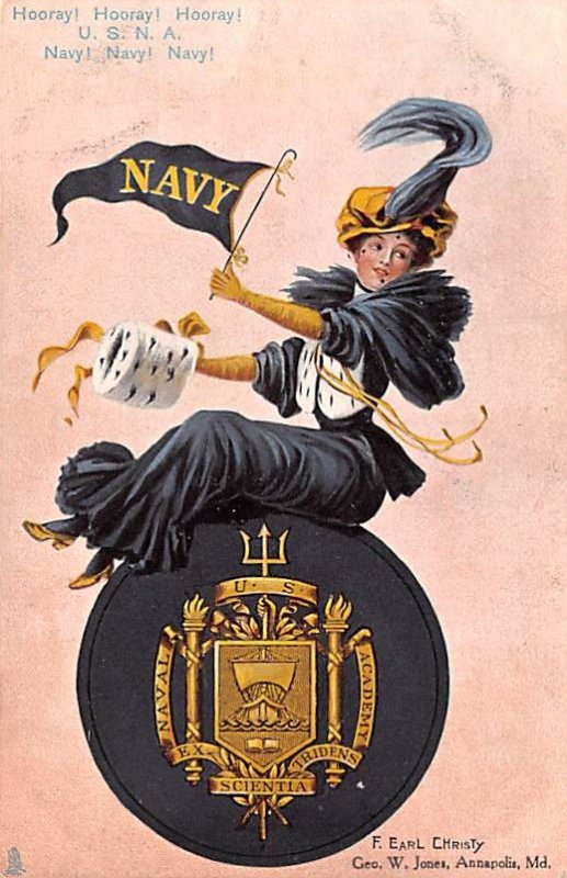 College Girl Post Card US Naval Academy, Annapolis, Maryland USA Unused