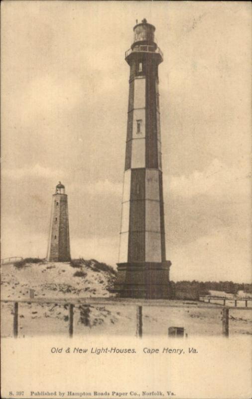 Cape Henry VA Old & New Lighthouses c1910 Postcard