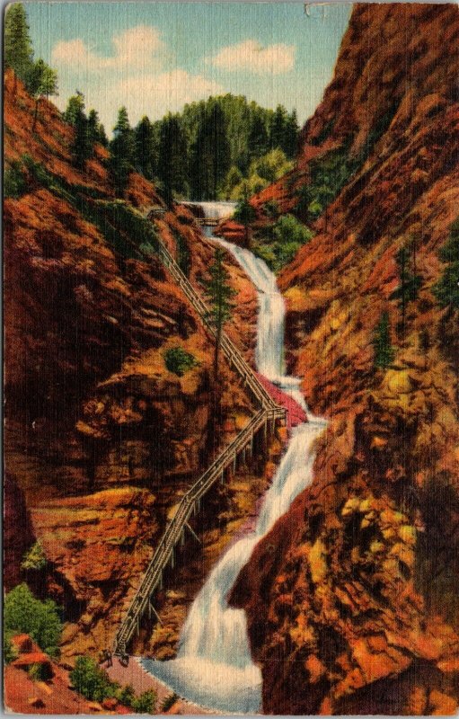 RARE Colorado Springs, CO, Seven Falls, PHOTO Cheyenne Canyon, Vintage Postcard 