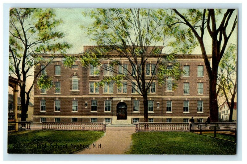 c1910s High School, Nashua New Hampshire NH Antique Unposted Postcard 