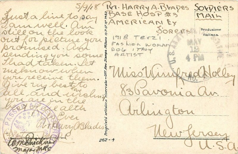 Postcard Terzi Fashion Woman dog Italy artist 1918 TP24-2596