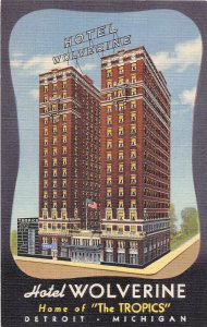 Wolverine Hotel Detroit Michigan 1950 linen postcard