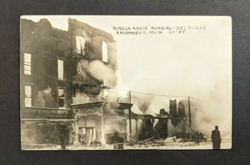 Vintage Burdick House Inn Fire of 1909 Kalamazoo Michigan RPPC Real Photo