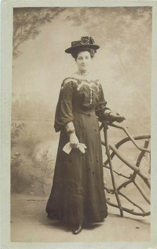 Women with fancy hats early photo postcards x 5