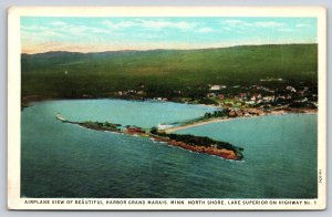 Grand Marais Minnesota~North Shore~Harbor Aerial View~Landscape~1920s Postcard