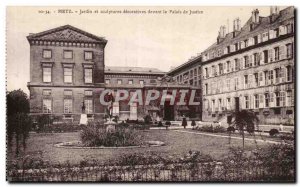 Old Postcard Metz Garden decorative sculptures in front of the courthouse