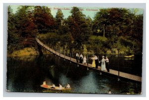 Vintage 1910's Postcard Rowboat Bridge & Lake at West Allen Park Cincinnati Ohio