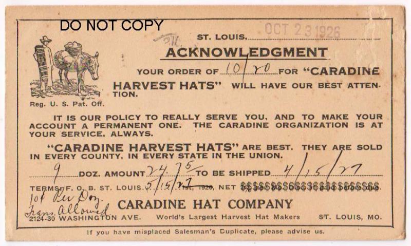 Caradine Hat Co. St Louis MO