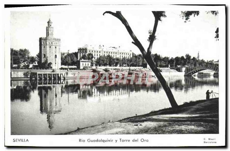 Old Postcard Sevilla Rio Guadalquivir Y Torre Del Oro