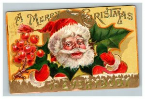 Vintage 1908 Christmas Postcard Santa Claus Mistletoe Holly Berries