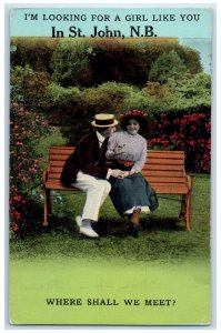 1914 Romantic Couple Where Shall We Meet St. John Canada Posted Postcard