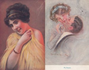 My Dreams Woman On Top & Polish 2x Old Glamour Postcard s