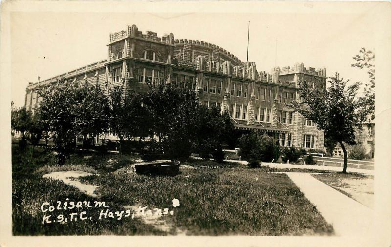 1910s RPPC Postcard; Coliseum Kansas State Teachers College, Hays KS Ellis Co.