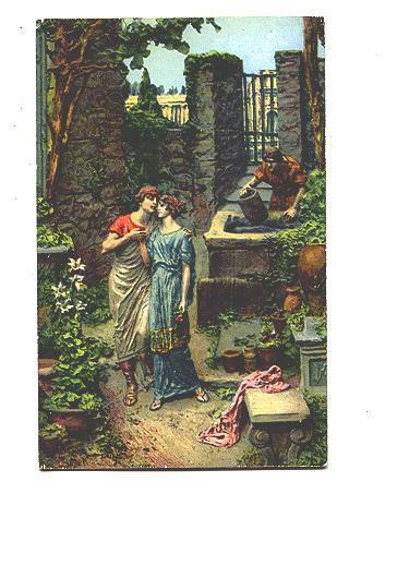 Painting, Classical Lovers in Garden de Lin, Mastroianni, Romantic Painting