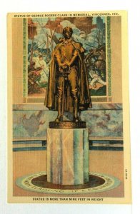 Vincennes Indiana George Rogers Clark Statue Linen Vintage Postcard