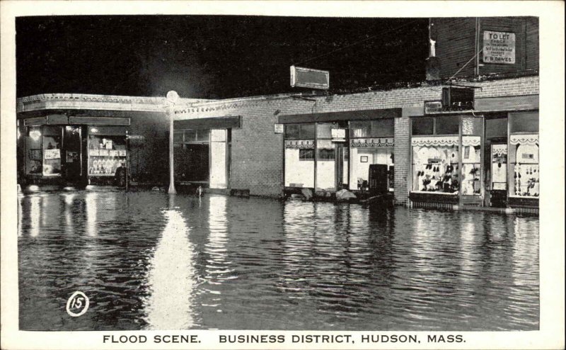 HUDSON MA Business District Flood Scene FLOOD OF 1936 Old Postcard
