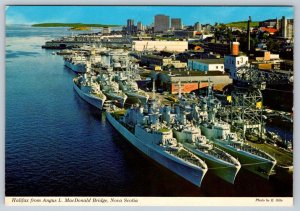 Royal Canadian Naval Dockyard From Angus L MacDonald Bridge Halifax Postcard #1