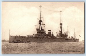 Barrow-in-Furness England Postcard H.M.S Invicible Lead Ship c1910 Our Navy Tuck