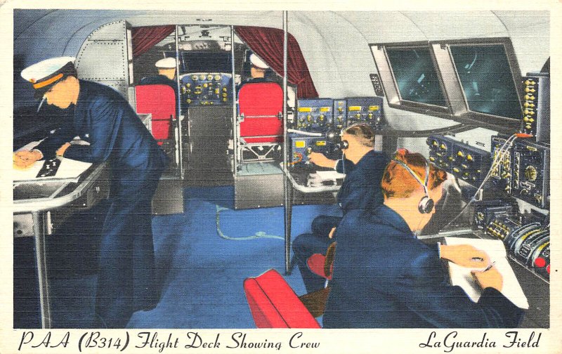 New York La Guardia Field P A A (B314) Flight Deck Showing Crew Linen Postcard