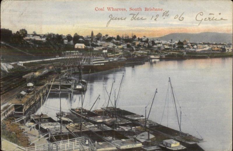 South Brisbane Australia Coal Wharves 1906 Used Postcard jrf