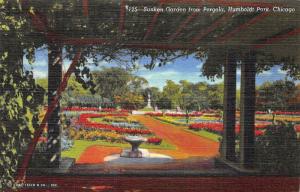 Chicago Illinois 1940s Linen Postcard Sunken Garden From Pergola Humboldt Park