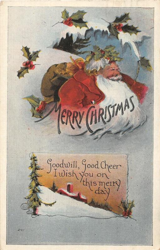 F24/ Santa Claus Merry Christmas Postcard c1934 Holly 15