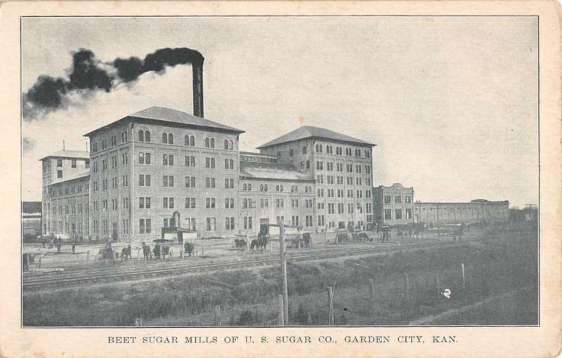 Garden City Kansas Sugar Beet Factory Birdseye View Antique Postcard