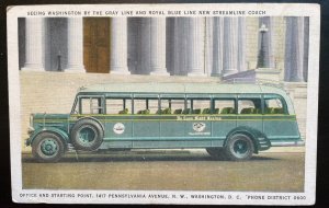 Vintage Postcard 1915-1930 Gray Line & Royal Blue Sight Seeing Coach, Washington