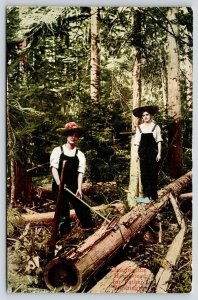 Washington~Youngsters Clearing the Homestead for Father~Axing Trees~c1908 PC 