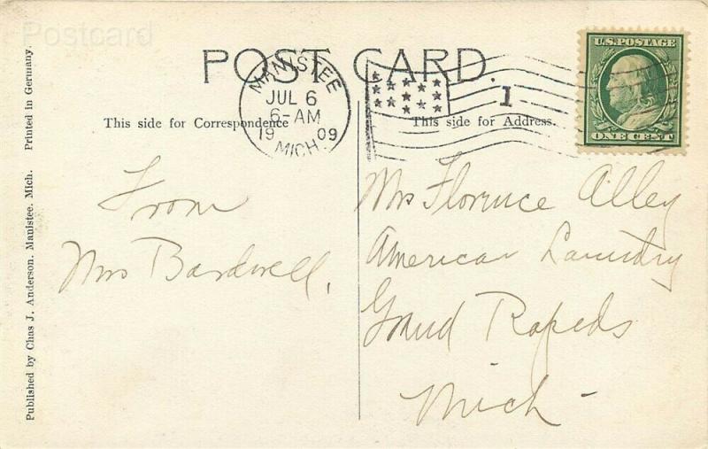 MI, Manistee, Michigan, Salt Block,Postmark 1909, Chas. J. Anderson