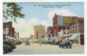 Tejon Street Cars Drug Store Colorado Springs CO linen postcard