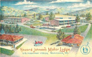 Postcard Virginia Roanoke Howard Johnson's Motor Lodge Birdseye Boeres 23-812