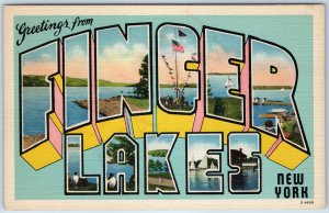 c1940s Finger Lakes, N.Y. Greetings Large Letter Bubble Linen Nice Postcard A204