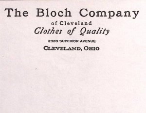 1938 THE BLOCH COMPANY CLOTHES OF QUALITY CLEVELAND OH BILLHEAD INVOICE Z281