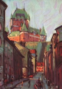 CONTINENTAL SIZE POSTCARD RUE SOUS LE FORT SOUTH OF THE FORT STREET QUEBEC ART