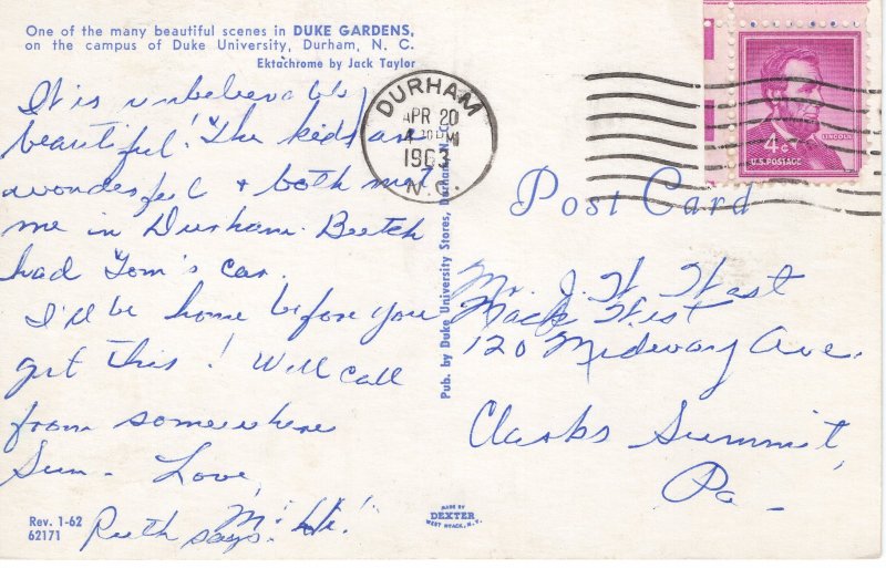 PC5998 DUKE GARDENS, DURHAM, NC