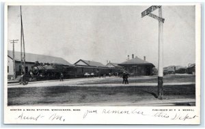 WINCHENDON, MA ~ Train at Boston & Maine RAILROAD STATION c1900s Postcard 