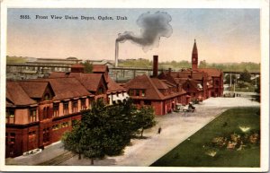 Postcard Front View Union Railroad Depot in Ogden, Utah