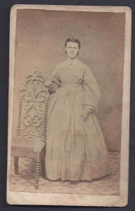 Ca CIVIL WAR CARTE DE VISITE WOMAN IN WHITE DRESS 2 1/2 X 4, W/2c, ETC