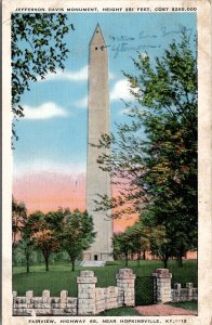 Hopkinsville Kentucky Jefferson Davis Monument Highway 68 Postcard Z30